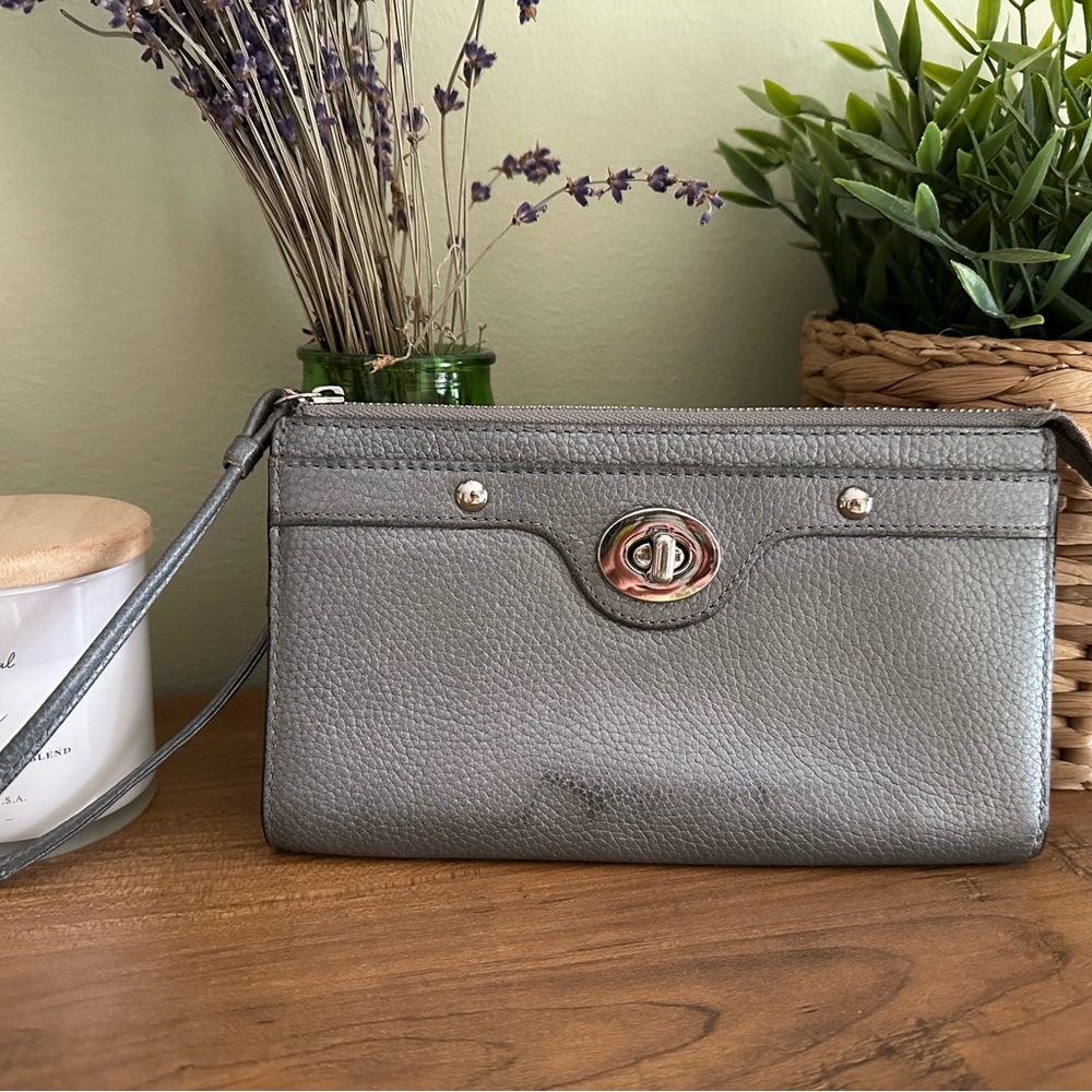 Coach Gray Leather Wristlet